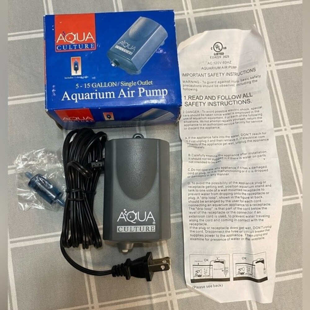 AQUA CULTURE 5-15 Gallon Single Outlet Aquarium Air Pump NIB Tested WORKS